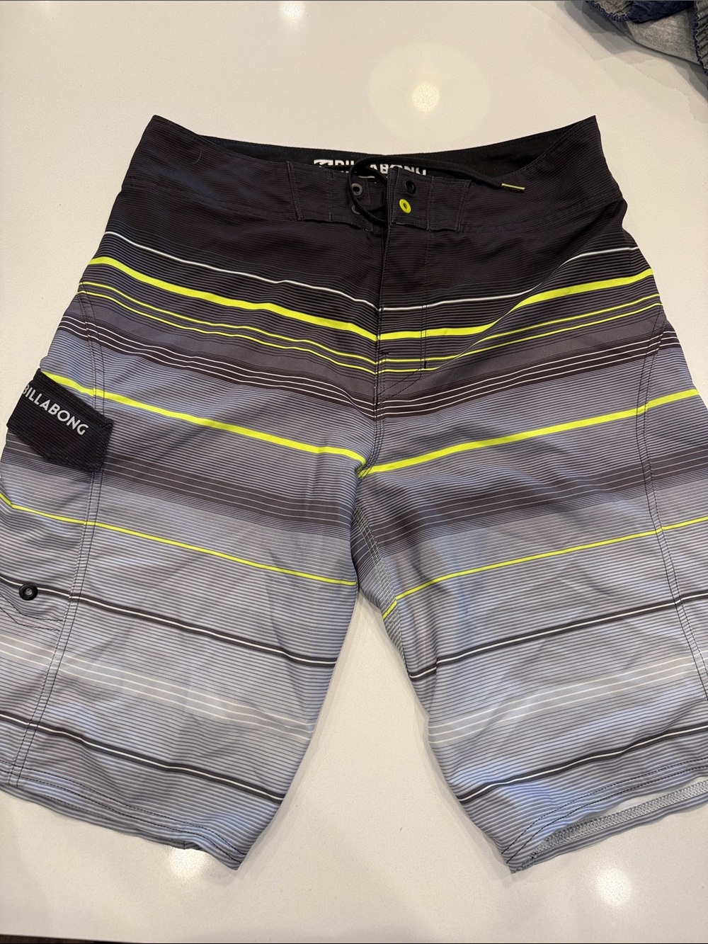 Billabong Men’s Black, Gray & Yellow Striped Board Shorts